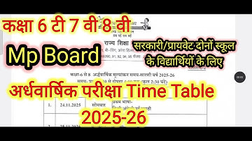 कक्षा 6 से 8 वी अर्धवार्षिक परीक्षा समय सारणी 2025-25 जारी/Class 6th 7th 8th Time Table Half Yearly 
