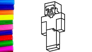 Easy drawing and coloring herobrine from minecraft for children & kids toddlers