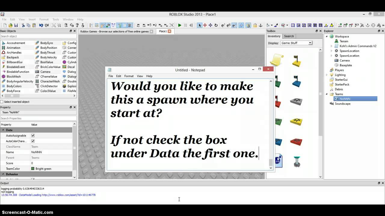 Spawn In Roblox Roblox: How to make a spawn with no ff 2013 - YouTube