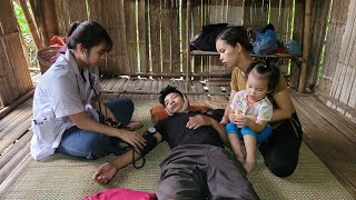 Young mother takes care of her husband who had an accident. The doctor checked her husband's health