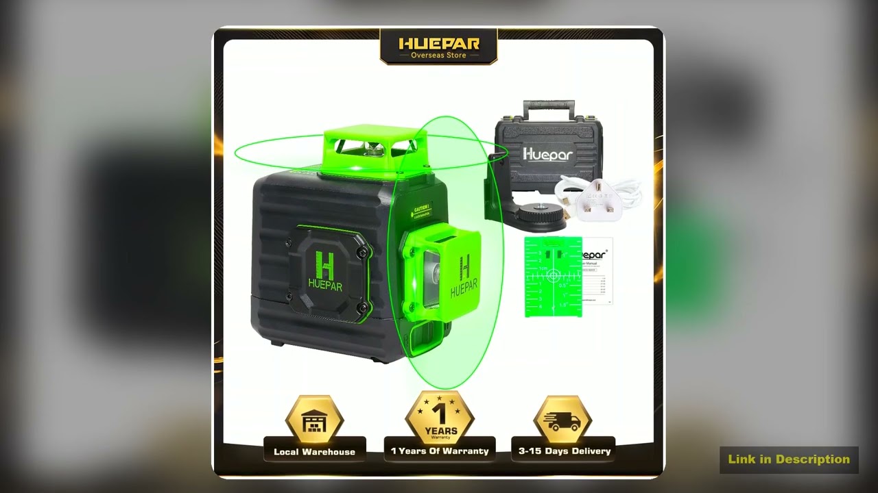 Huepar B02CG Cross Line Selfleveling Laser Level Green Beam Liion Battery with TypeC Charging Port