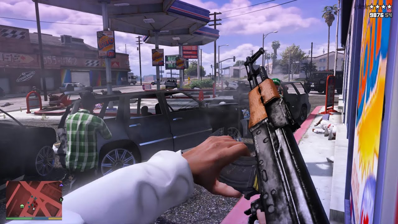 GTA 5 - Franklin & Grove Street vs Ballas (Store Shootout) + Ten Star Escape