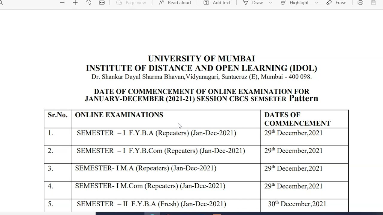 IDOL ATKT Online Exam Timetable 2021 | Jan-Dec session 2020-21 | Mumbai University