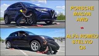 SLIP TEST  Alfa Romeo Stelvio Q4 vs Porsche Macan AWD  @4x4.tests.on.rollers