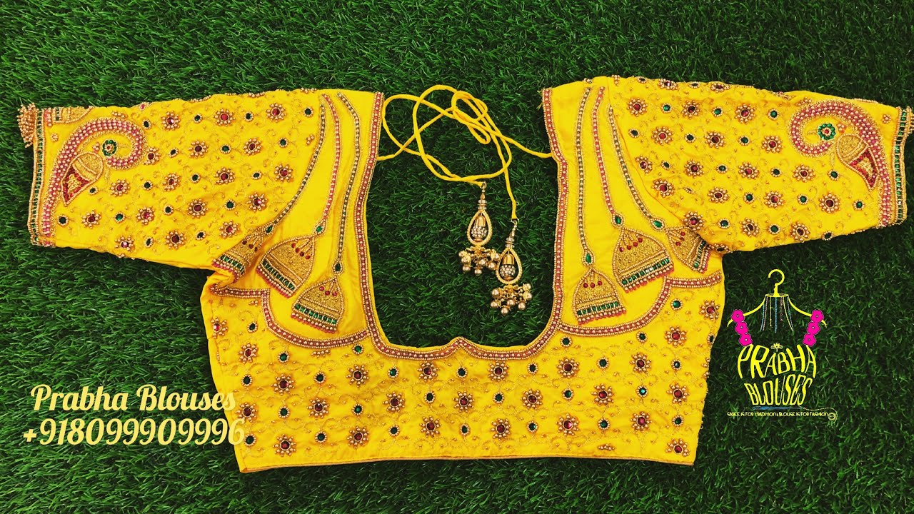 aari work yellow blouse