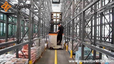 Zowell  VNA forklift used in the narrow aisle width racking system