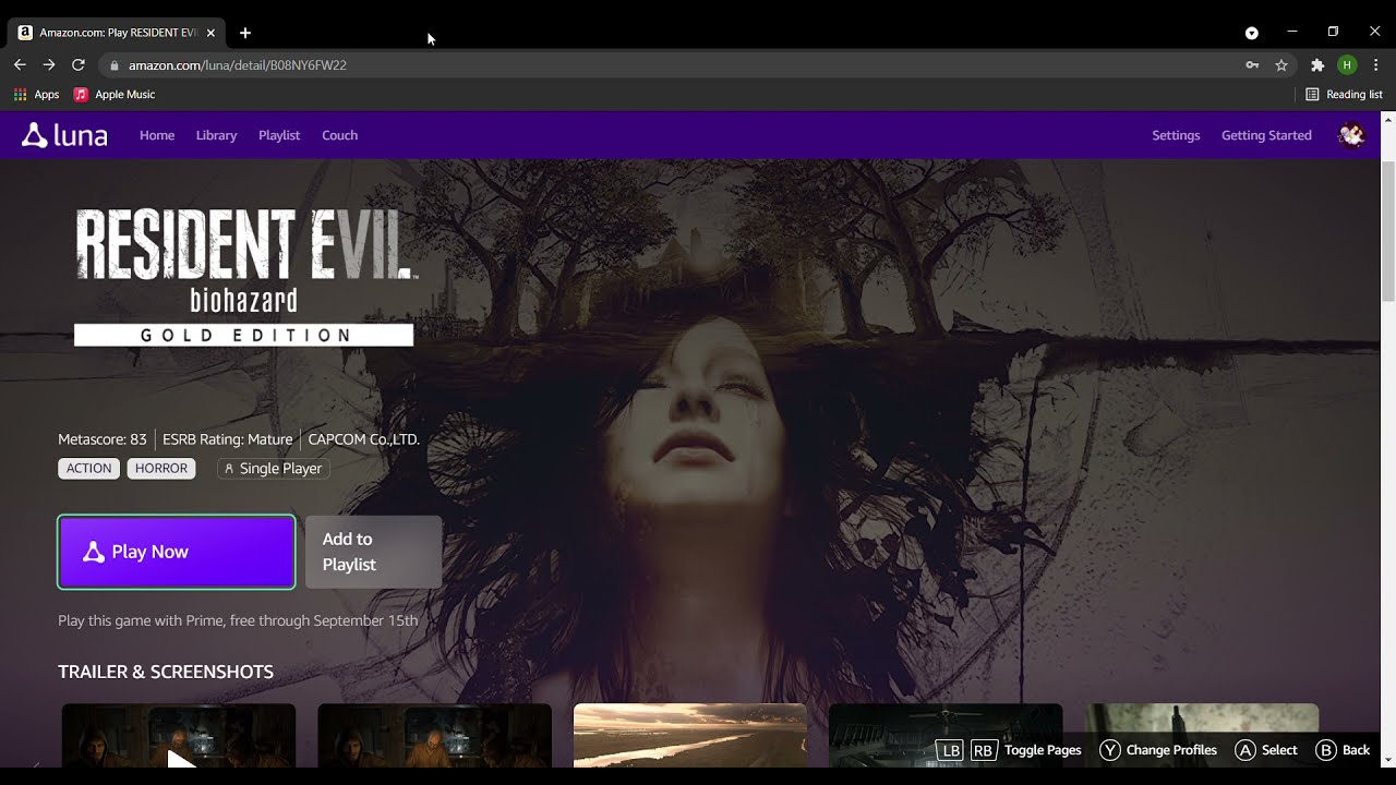 Amazon Luna: Cloud Gaming on Windows 10 PC Resident Evil Biohazard Part 01