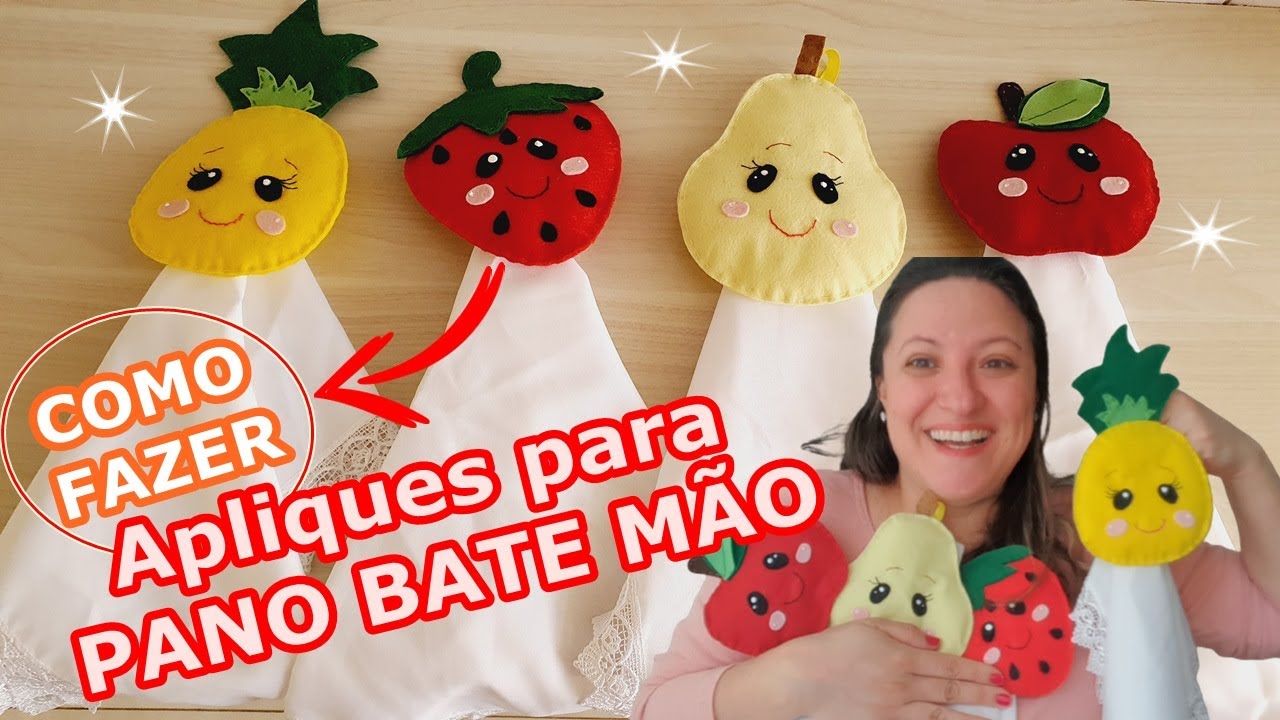 Como FAZER - Frutas do Bem - Apliques para PANO BATE MÃO ou pano de prato decorar a cozinha kawaii