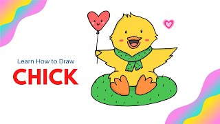 How to Draw Cute Chick with Balloon | How to Draw Cartoon | كيفية رسم كتكوت | رسم كرتون كيوت وسهل