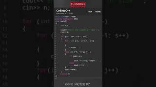 Best C++ pattern program tutorial video || 💯🧠 #shorts #coding #youtubeshorts #codewriter07