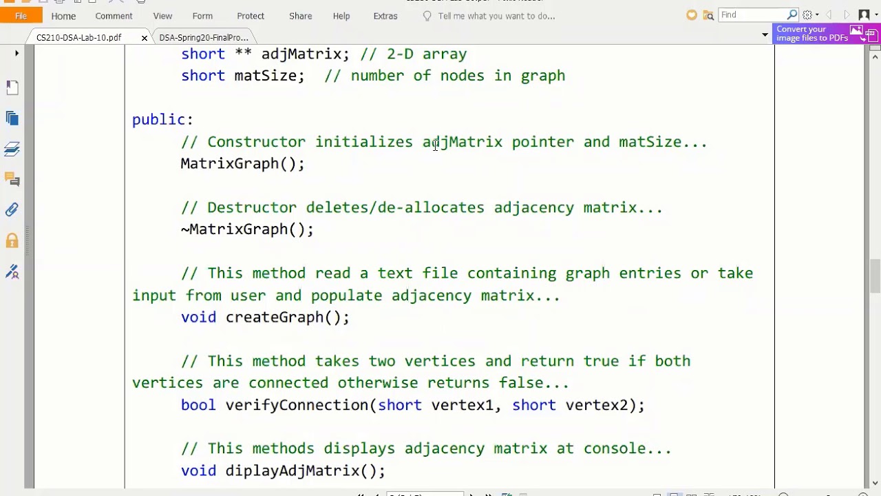 Lab # 10 || Graphs || Data Structures and Algorithm || Spring 2020