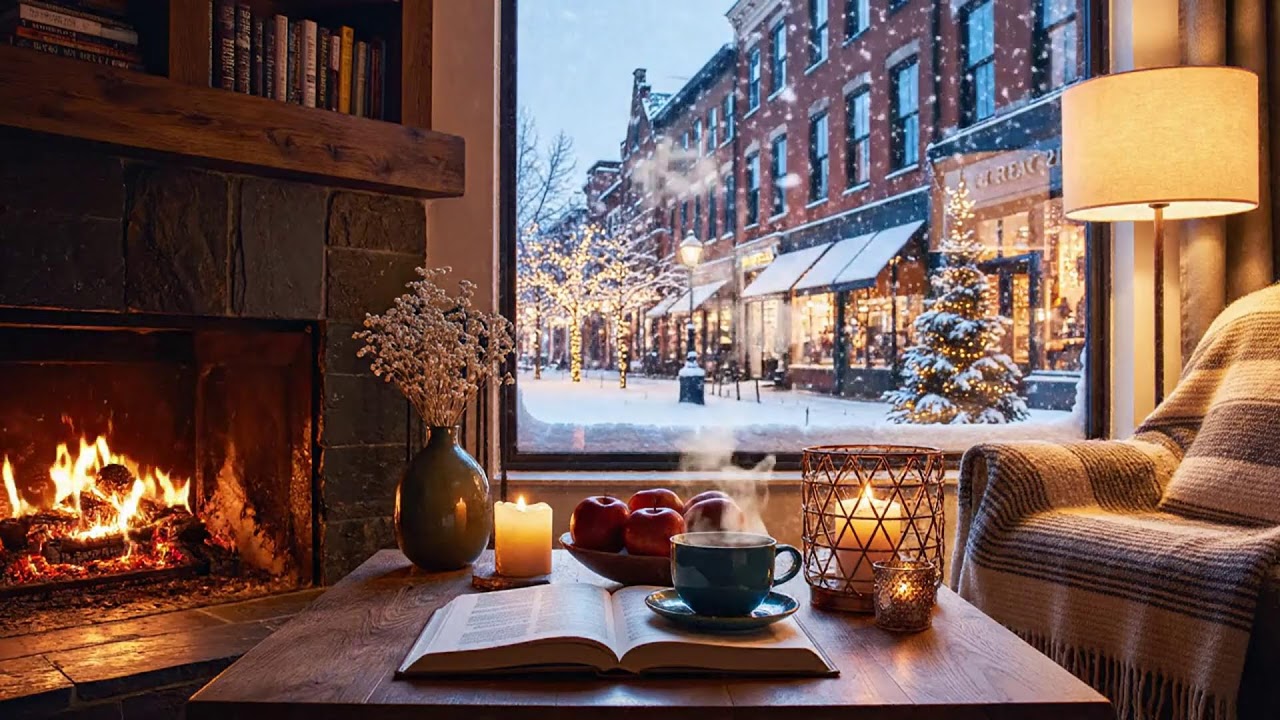 Silent Snowfall Café Jazz 🔥 Warm Fireplace Atmosphere for Serious Focus