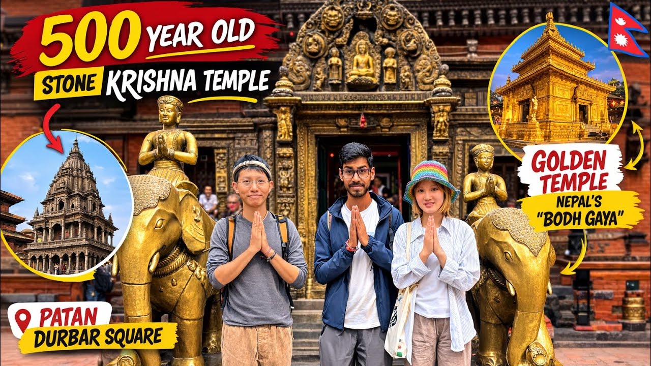 500 Year Old Stone Krishna Temple 😱 | Exploring Patan Durbar Square & Golden Temple 🇳🇵