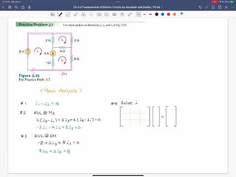 Practice Problem 3.7 (1) Mesh Analysis, Fundamentals of Electric Circuits, 7th ed