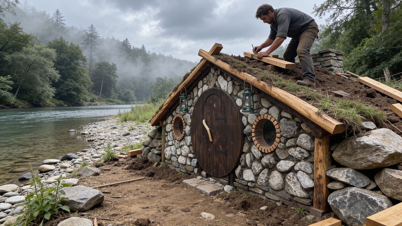 Building a Hidden Stone Hobbit House Deep in the Forest | Full Process