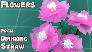 DIY Drinking Straw Crafts Idea | How to Make A Pink Flower White Pollen From Plastic Tutorials Ep.39