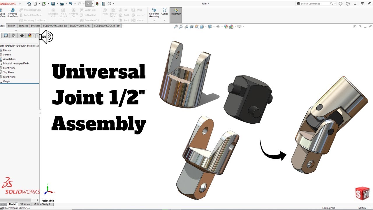 Universal Joint 1/2" Assembly SolidWorks Tutorial! SolidWorks - YouTube