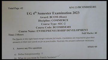 ENTREPRENEURSHIP DEVELOPMENT QUESTIONS 2023 B.COM commerce 4th semester KNU kazi nazrul university