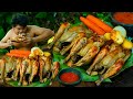 Survival In Jungle Chickens Lemongrass Aroma|Roasted Chickens In Pan Eating With Hot Sauce Delicious