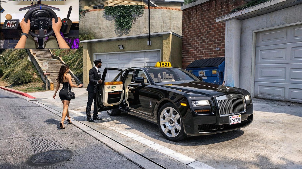 GTA 5 - Luxury Private Rolls Royce Taxi Job in San Andreas | Steering Wheel Gameplay