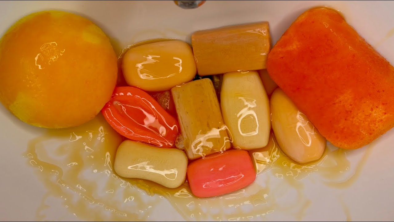 ASMR SOAP 🔥 Orange soaked soap 🍊 Washing & Gel & Sponge 🧽
