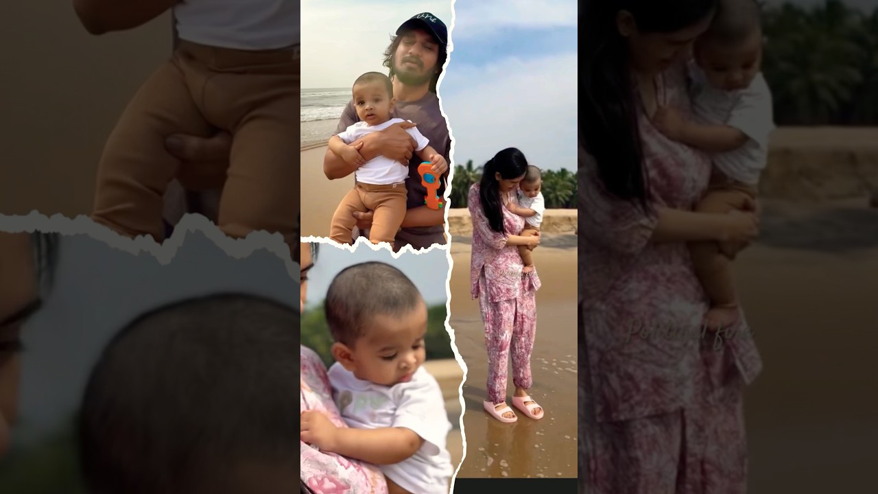 Hero Nikhil With  His Son & Wife Pallavi At sea ocean enjoying with  family