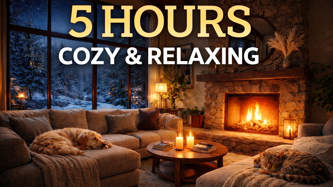 5 HOURS Cozy Winter Night 🔥 Fireplace & Piano | Deep Sleep