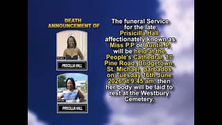 Priscillia Hall ~ Short Obituary