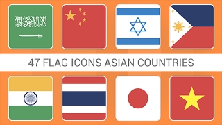 Flag Icons Asian Countries Squares Style Flag Icons Asian Countries Squares Style
