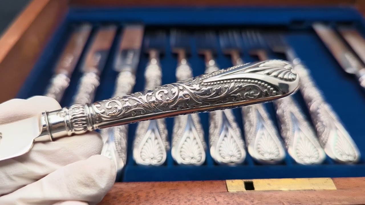 1866年 英国アンティーク 総純銀製 フルーツカトラリー6ペア 計555g Chawner&amp;Co PXL_20241127_013836016_1200x12