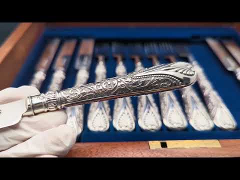 1890年頃 英国アンティーク 総純銀製 カトラリー6ペアセット 計655g John Aldwinckle & Thomas Slater