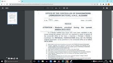 Urgent Notice For Amu Students 2022-23 | *PHYSICAL VARIFICATION OF DOCUMENTS*