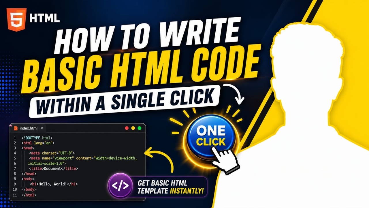 How to write basic html code within a single click - YouTube