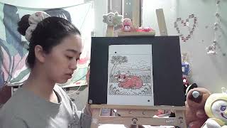 Coloring page of a buffalo lying in a rice field.