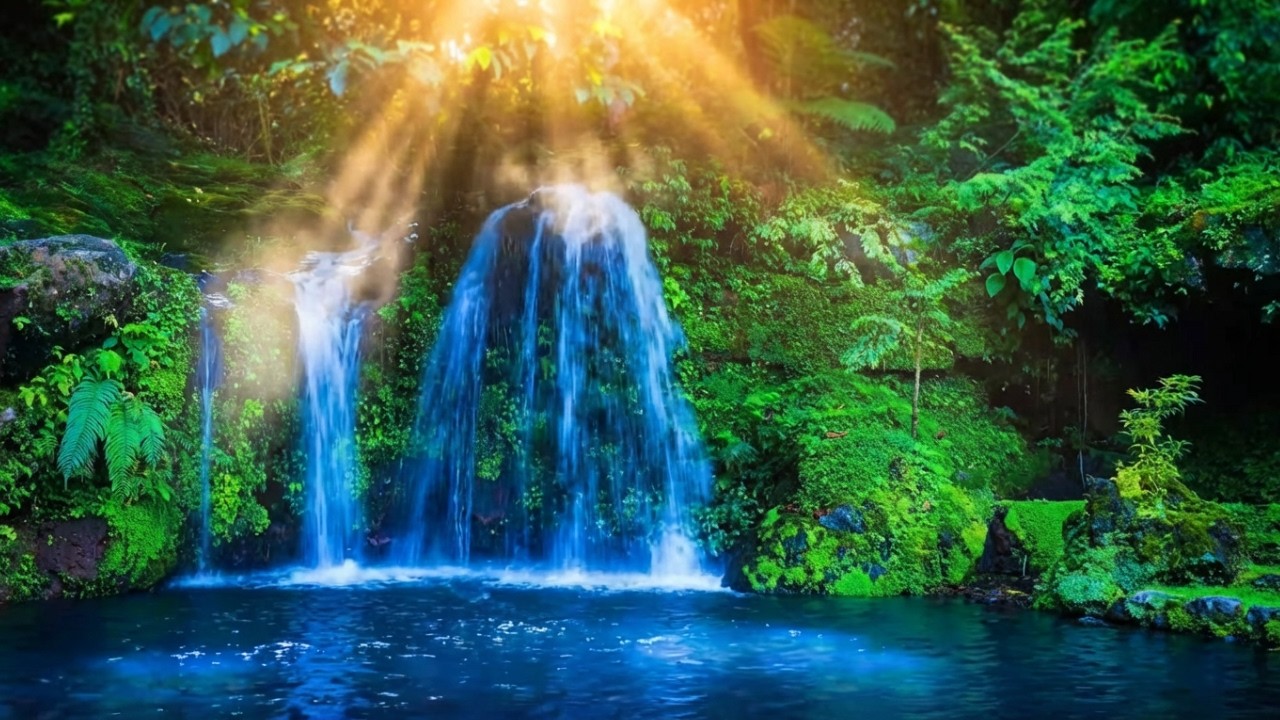 Comforting Sleep Music beside Waterfall at Night for Heart Relief 🤍💦🌙