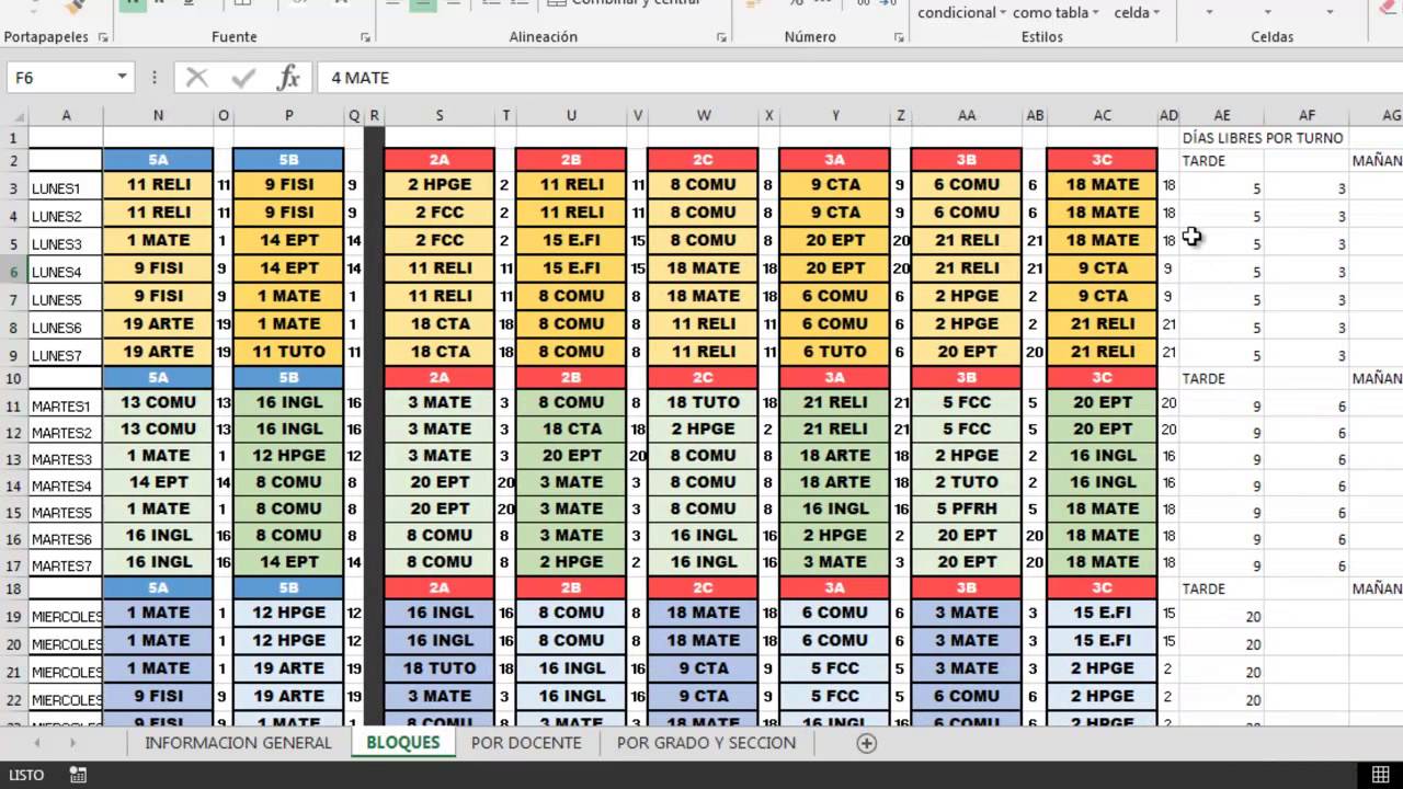 Hacer Horarios En Excel SISTEMA DE HORARIO EN EXCEL 2013 PARA COLEGIO - YouTube