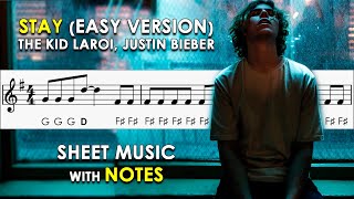 Stay | Sheet Music with Easy Notes for Recorder, Violin - Tutorial | The Kid LAROI, Justin Bieber