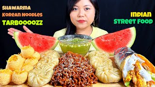 EATING MOMOS | PANIPURI | SHAWARMA | BLACK BEAN KOREAN NOODLE | STREET FOOD INDIA | MUKBANG | ASMR