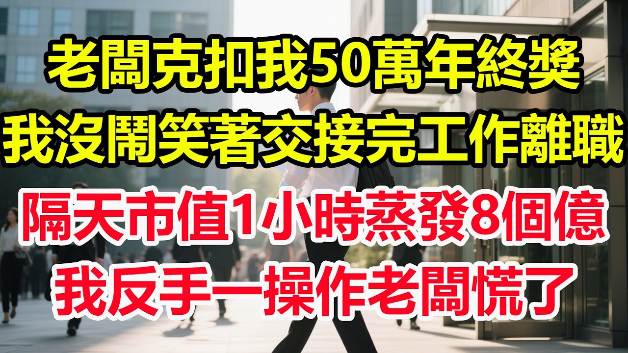 老闆克扣我50萬年終獎，我沒鬧笑著交接完工作離職，隔天公司3大交易所帳戶被凍結，市值1小時蒸發8個億，我反手一操作老闆慌了！#情感 #爽文 #職場 #生活 #總裁