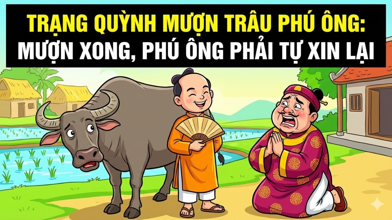 Trạng Quỳnh mượn trâu Phú Ông: Mượn xong, Phú Ông phải tự xin lại