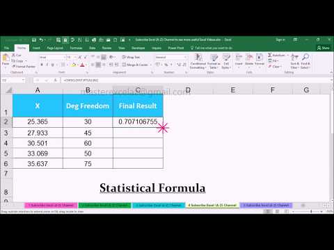 CHISQ.DIST.RT Statistical Function with Example in MS Office Excel Spreadsheet 2016