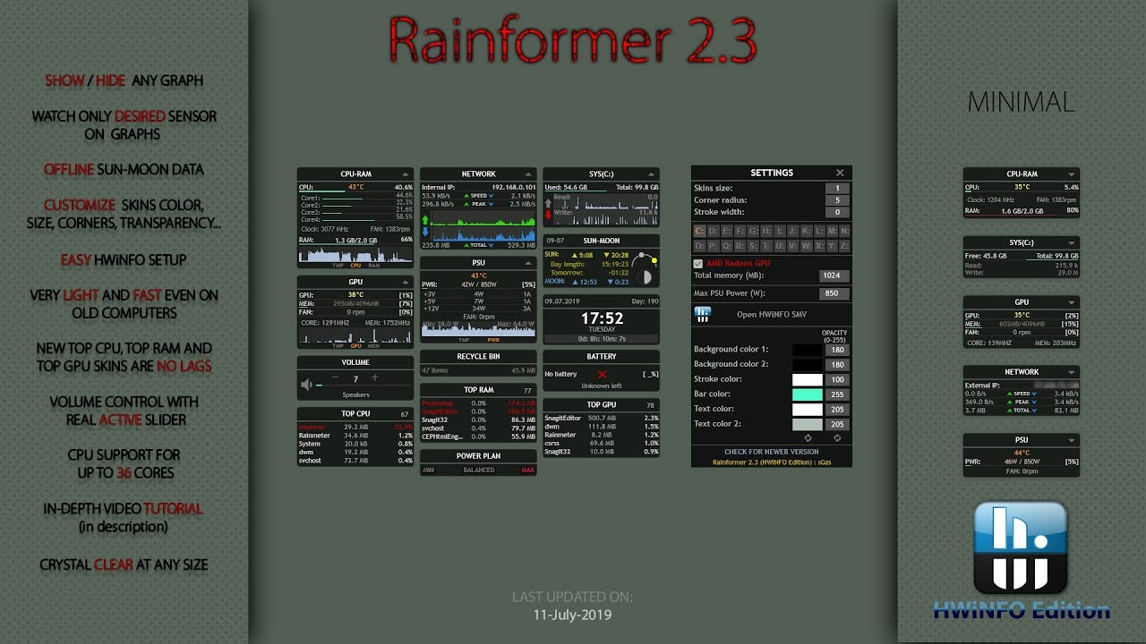 R jubilæum Blænding Rainformer v2.3 HWiNFO Edition : In-depth Tutorial : Rainmeter skin :  System monitoring - YouTube