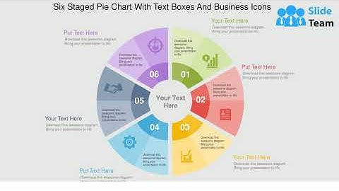 Six Staged Pie Chart With Text Boxes And Business Icons Flat Powerpoint Design