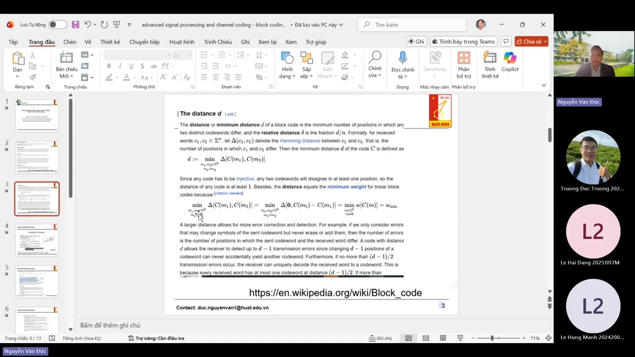 advanced information theory and channel coding 20251- block coding