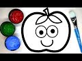 Apple painting for kids toddlers  learn how to paint an apple coloring page  baby paint series 