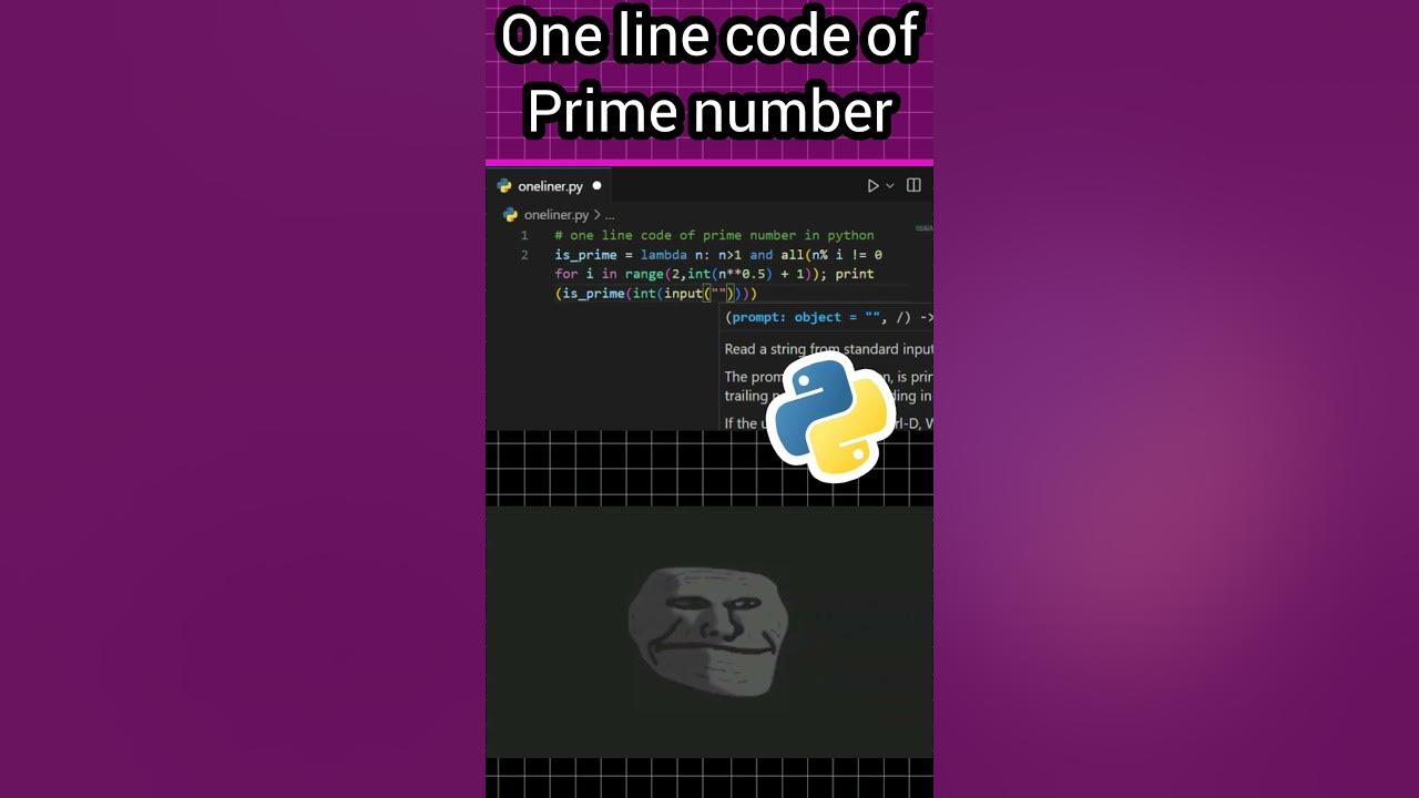 how to write one line code of prime number in python #trickshots # ...