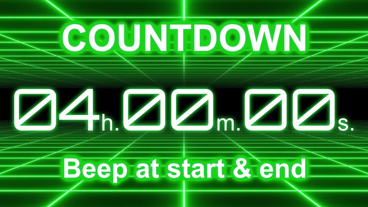 4 Hour Countdown Timer | Start/End Beeps | Neon Green Grid | 4K - YouTube
