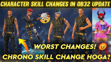 Character Skill Changes 😲Chrono Ability Change? After OB32 Update Character Adjustments |Free Fire 🔥