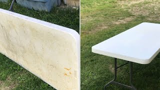 “cleaning” plastic FOLDING TABLES so they look new again
