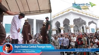 Begini Eksekusi Cambuk Pasangan Homo